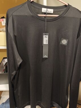 Stone Island Black Long Sleeve Crew Neck with Logo Patch